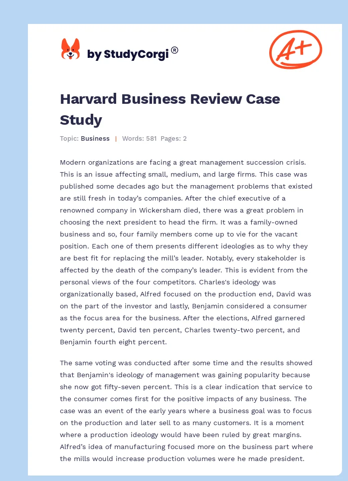 Harvard Business Review Case Study. Page 1