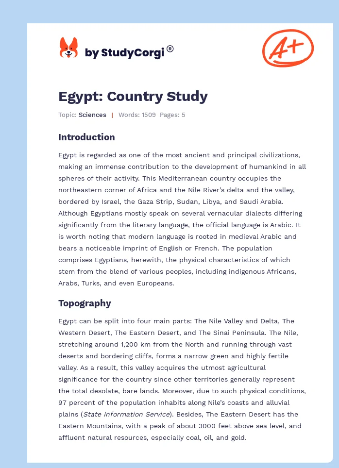 Egypt: Country Study. Page 1
