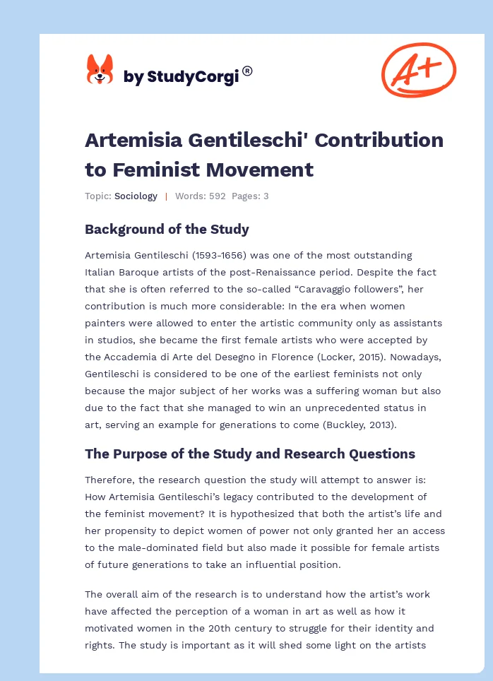 Artemisia Gentileschi' Contribution to Feminist Movement. Page 1