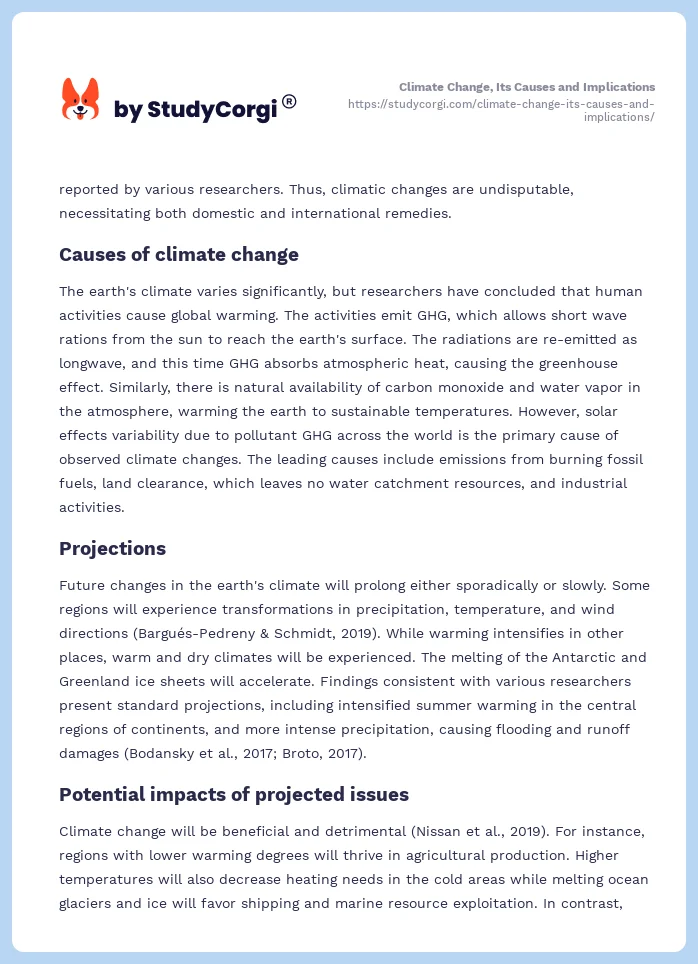 Climate Change, Its Causes and Implications. Page 2