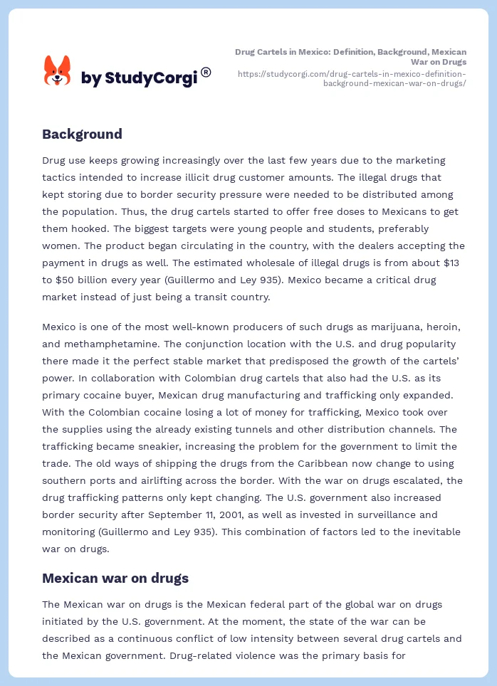 Drug Cartels in Mexico: Definition, Background, Mexican War on Drugs. Page 2