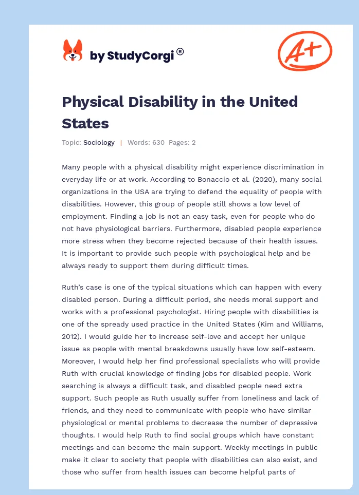 Physical Disability in the United States. Page 1
