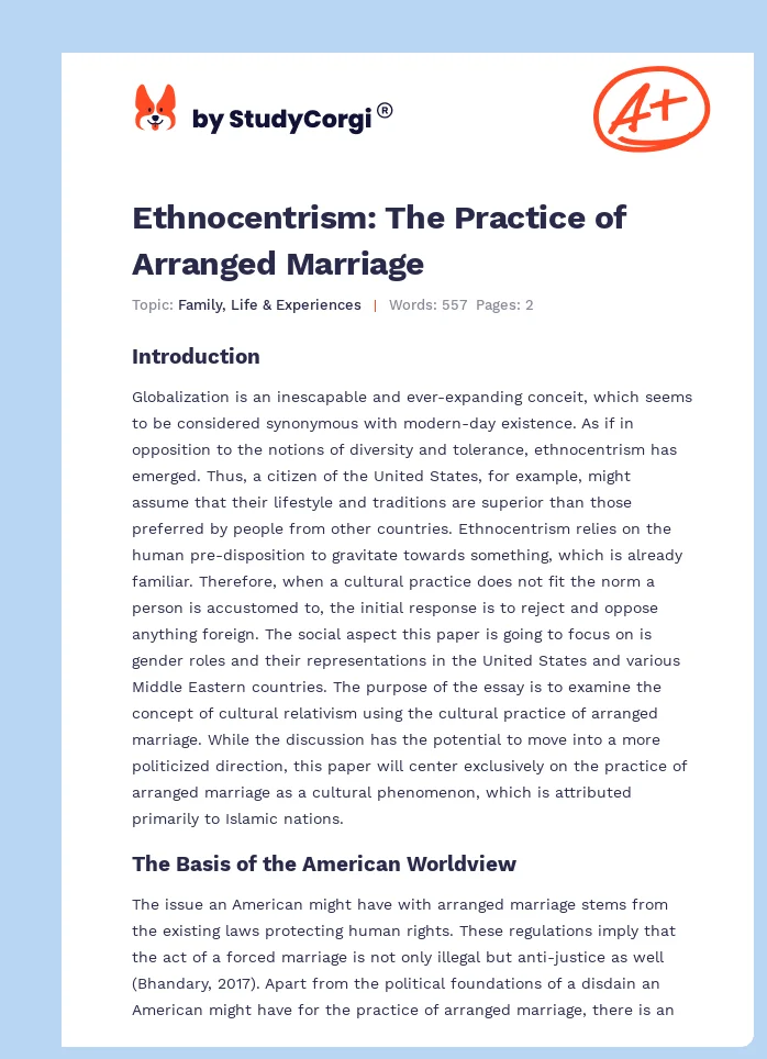 Ethnocentrism: The Practice of Arranged Marriage. Page 1