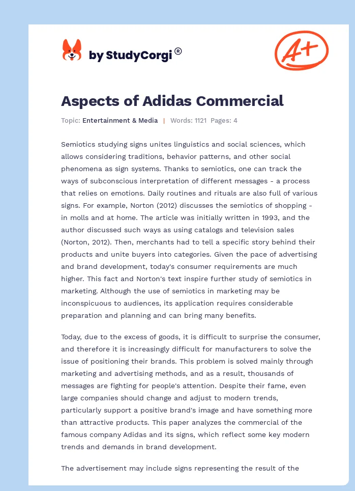 Aspects of Adidas Commercial. Page 1