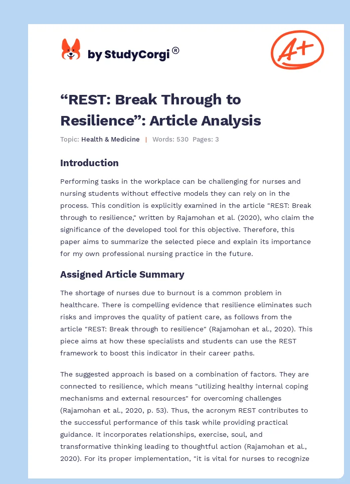 “REST: Break Through to Resilience”: Article Analysis. Page 1