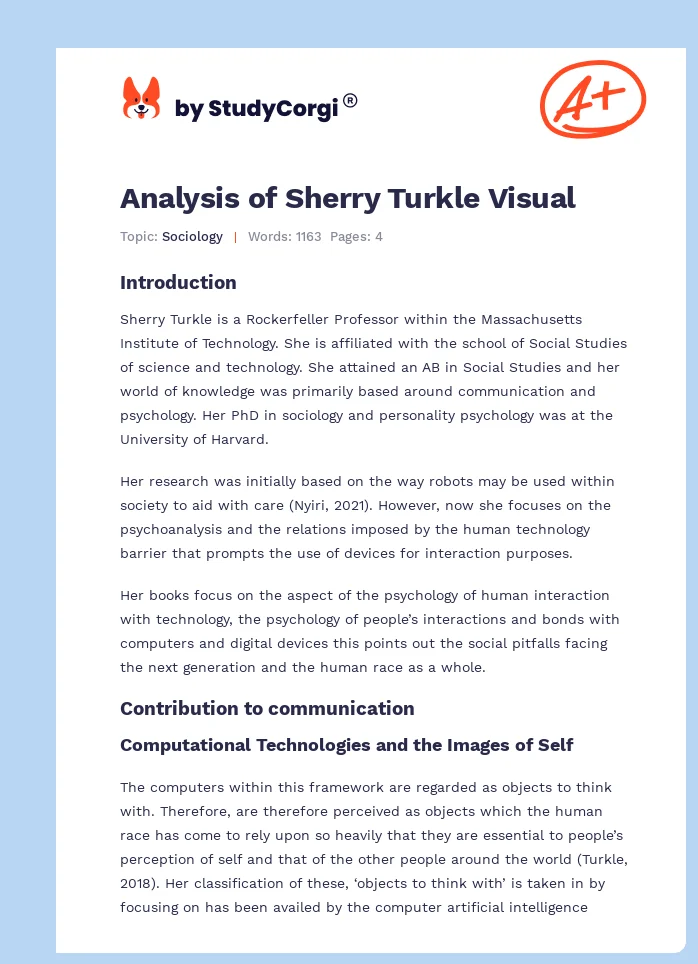 Analysis of Sherry Turkle Visual. Page 1