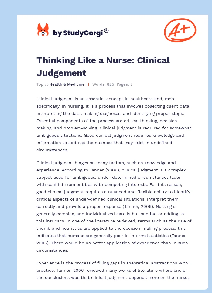 Thinking Like a Nurse: Clinical Judgement. Page 1
