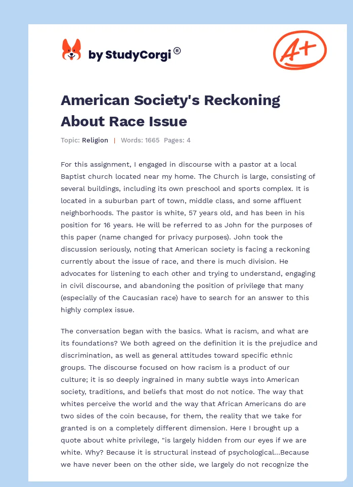 American Society's Reckoning About Race Issue. Page 1