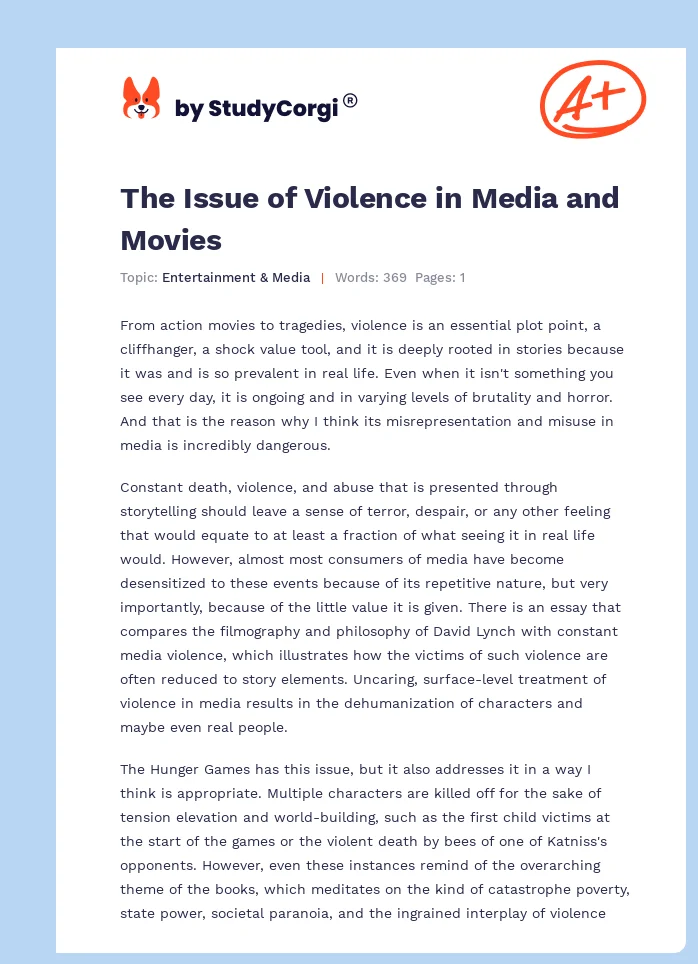 The Issue of Violence in Media and Movies. Page 1