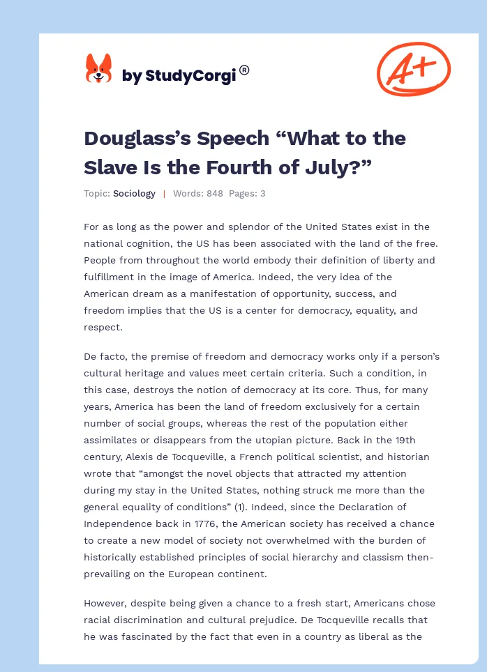 Douglass’s Speech “What to the Slave Is the Fourth of July?”. Page 1