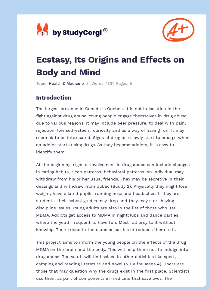 Ecstasy, Its Origins and Effects on Body and Mind. Page 1