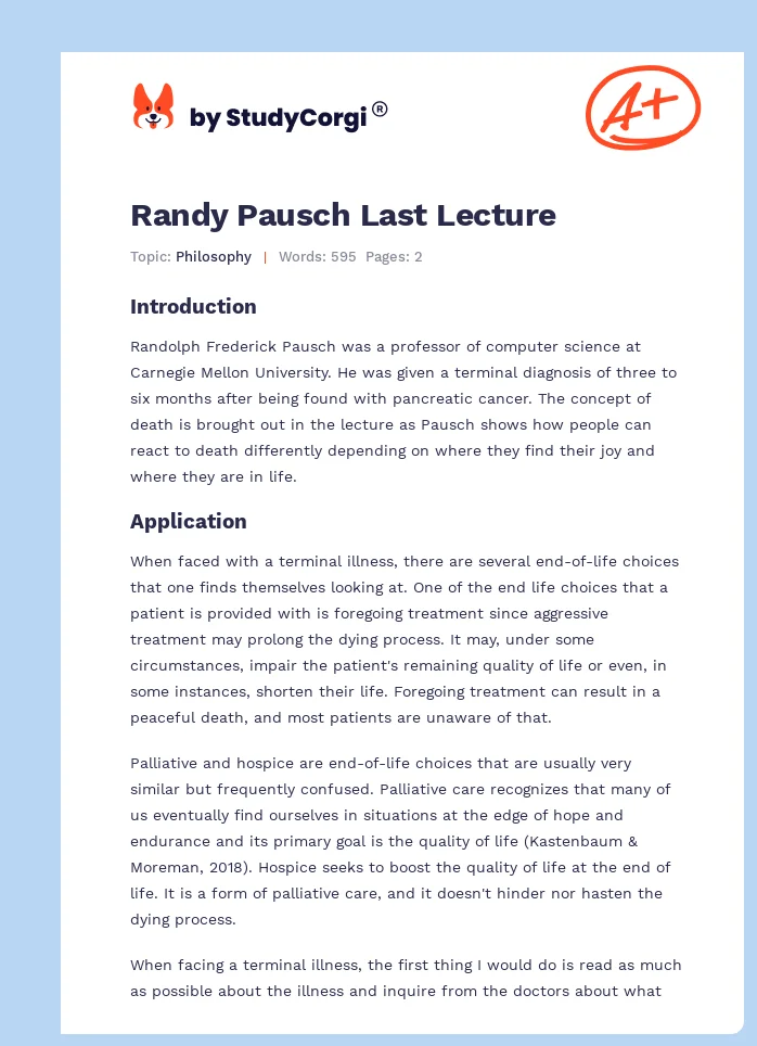 Randy Pausch Last Lecture. Page 1