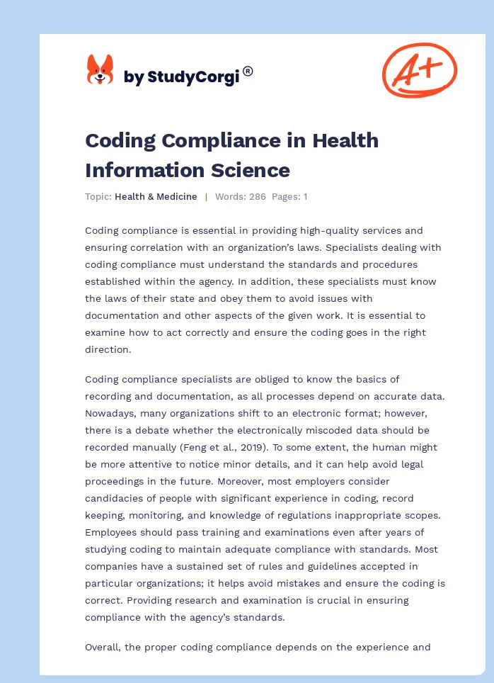 Coding Compliance in Health Information Science. Page 1