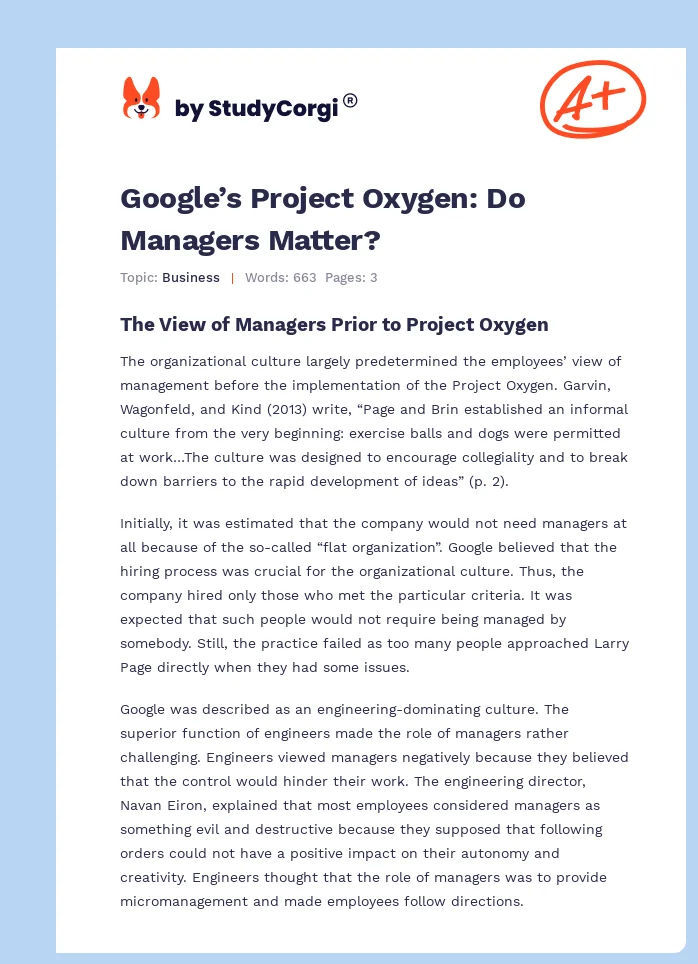 Google’s Project Oxygen: Do Managers Matter?. Page 1