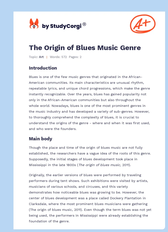 The Origin of Blues Music Genre. Page 1