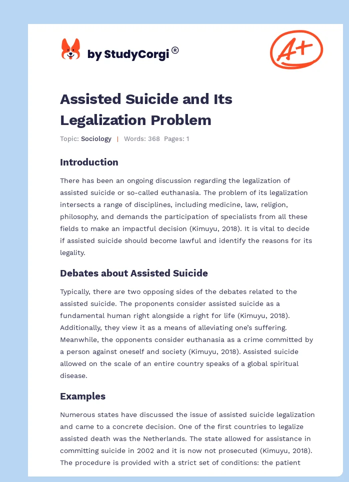 Assisted Suicide and Its Legalization Problem. Page 1