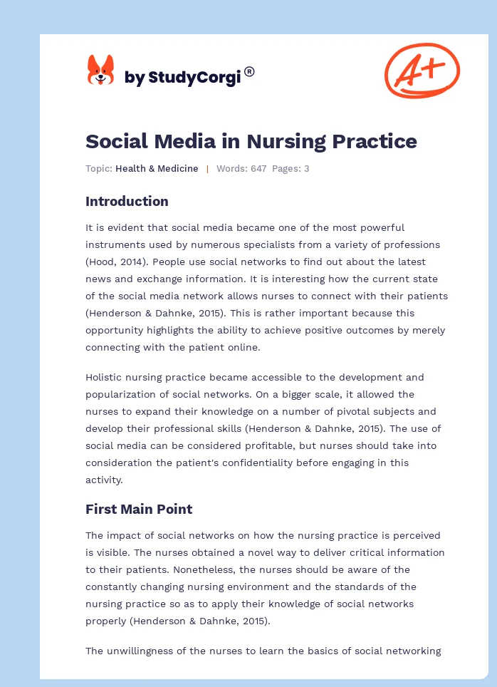 Social Media in Nursing Practice. Page 1