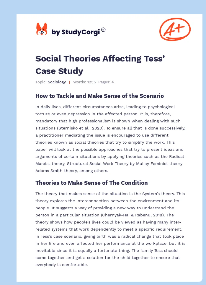 Social Theories Affecting Tess’ Case Study. Page 1