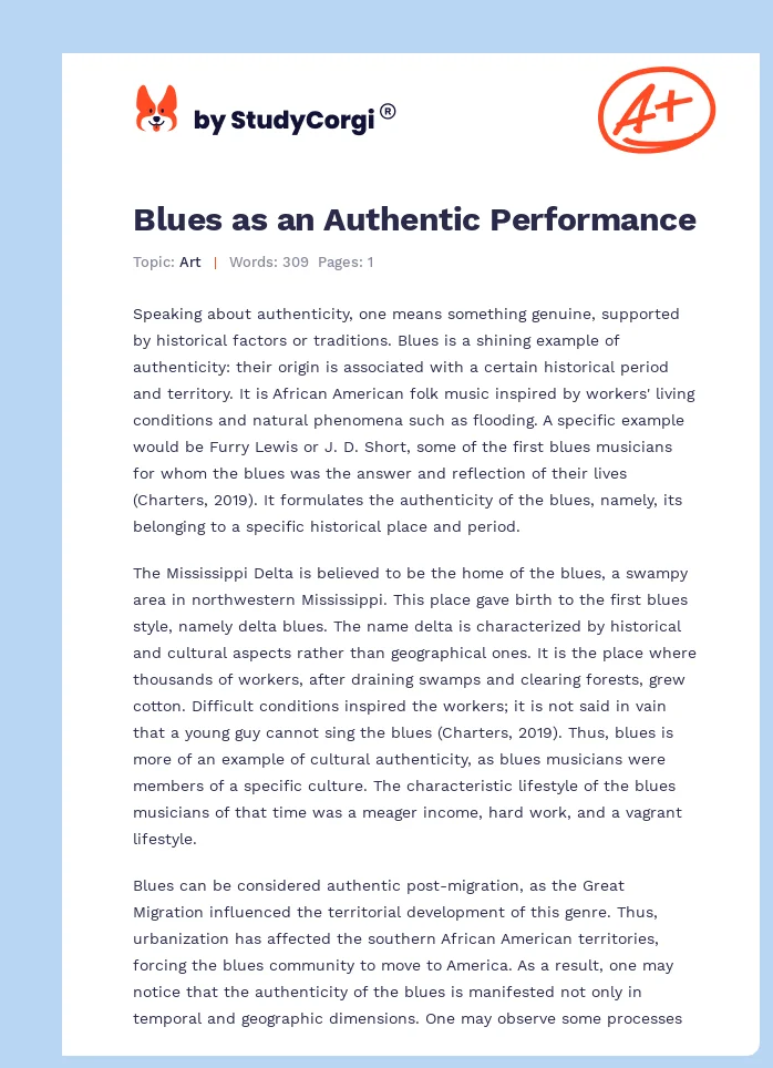Blues as an Authentic Performance. Page 1