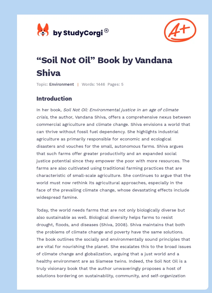 “Soil Not Oil” Book by Vandana Shiva. Page 1