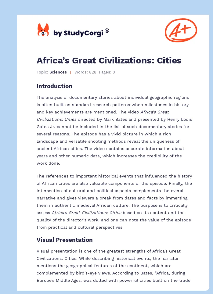 Africa’s Great Civilizations: Cities. Page 1