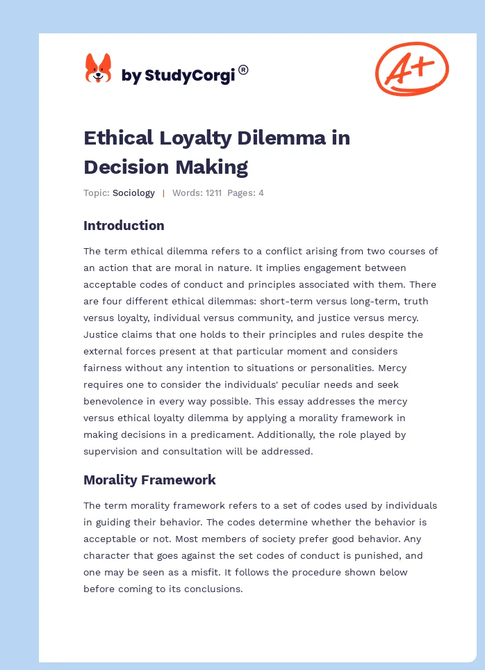 Ethical Loyalty Dilemma in Decision Making. Page 1