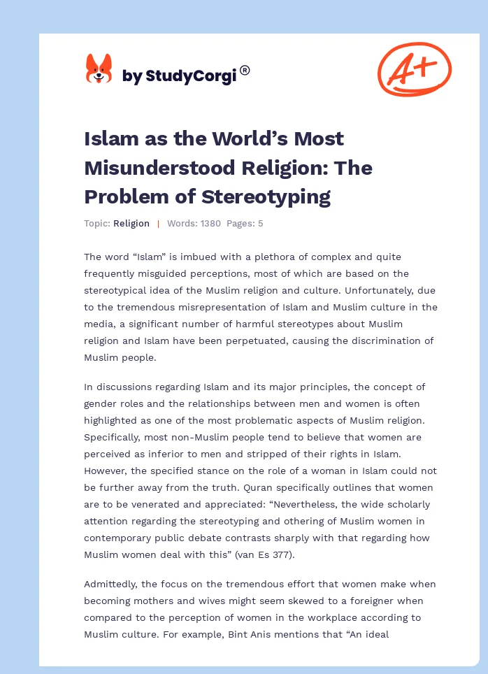 Islam as the World’s Most Misunderstood Religion: The Problem of Stereotyping. Page 1