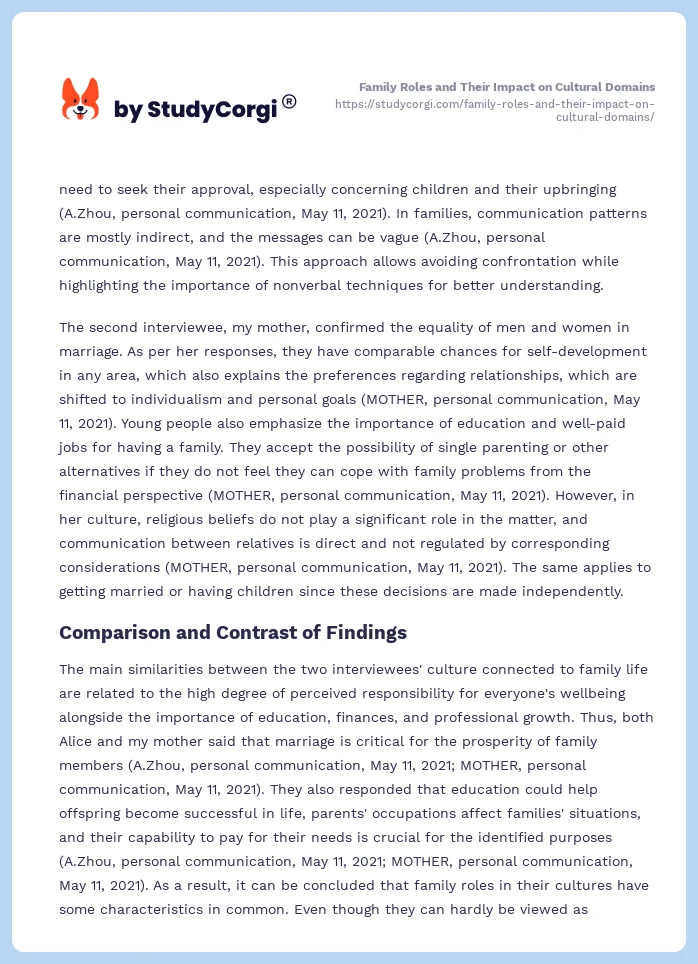 Family Roles and Their Impact on Cultural Domains. Page 2