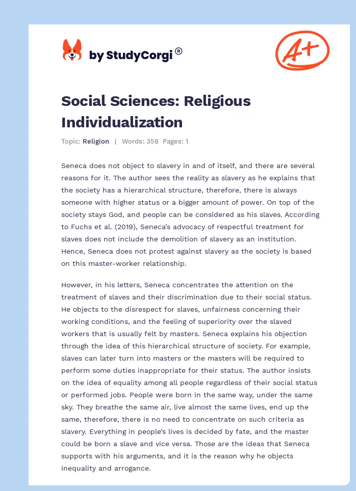 Social Sciences: Religious Individualization. Page 1