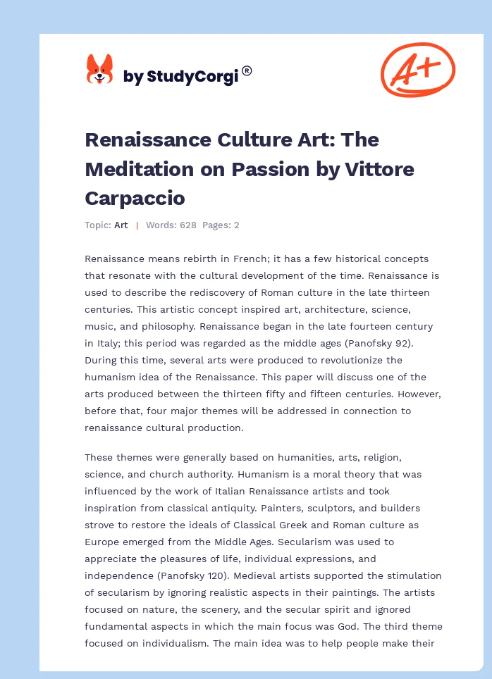 Renaissance Culture Art: The Meditation on Passion by Vittore Carpaccio. Page 1