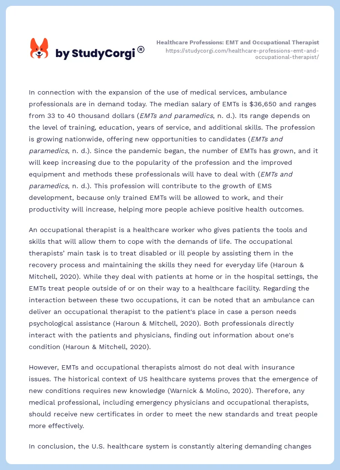 Healthcare Professions: EMT and Occupational Therapist. Page 2