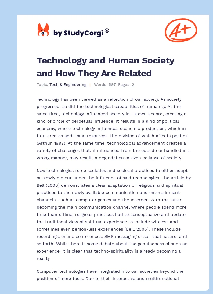 Technology and Human Society and How They Are Related. Page 1