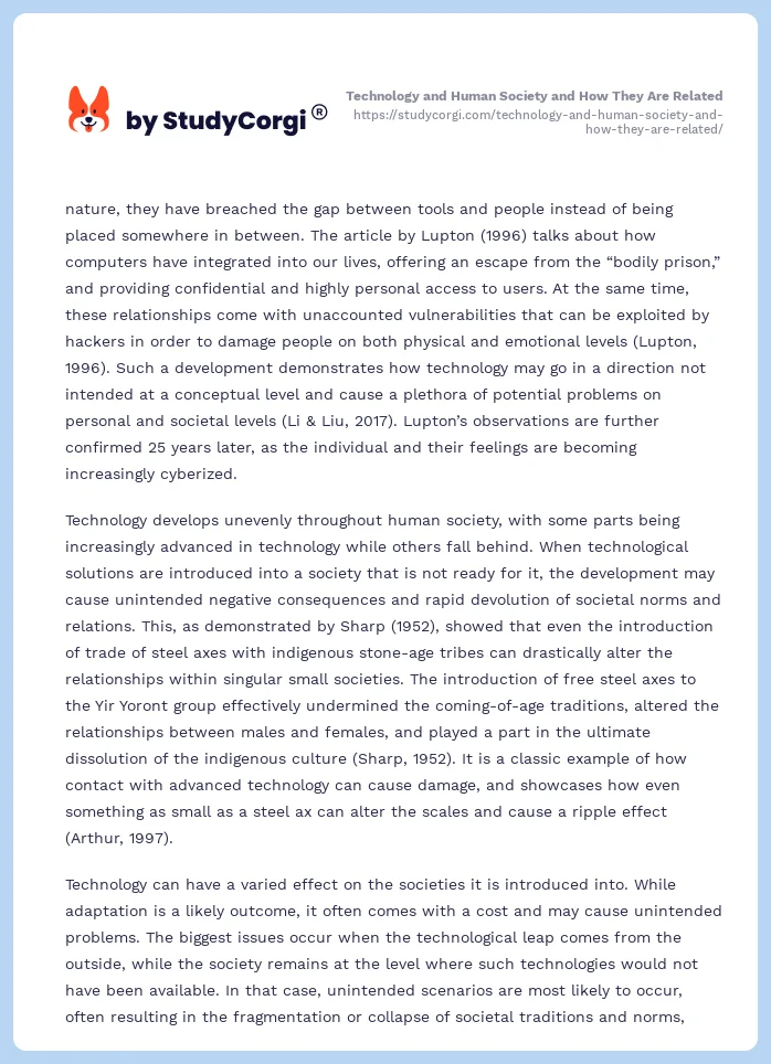 Technology and Human Society and How They Are Related. Page 2
