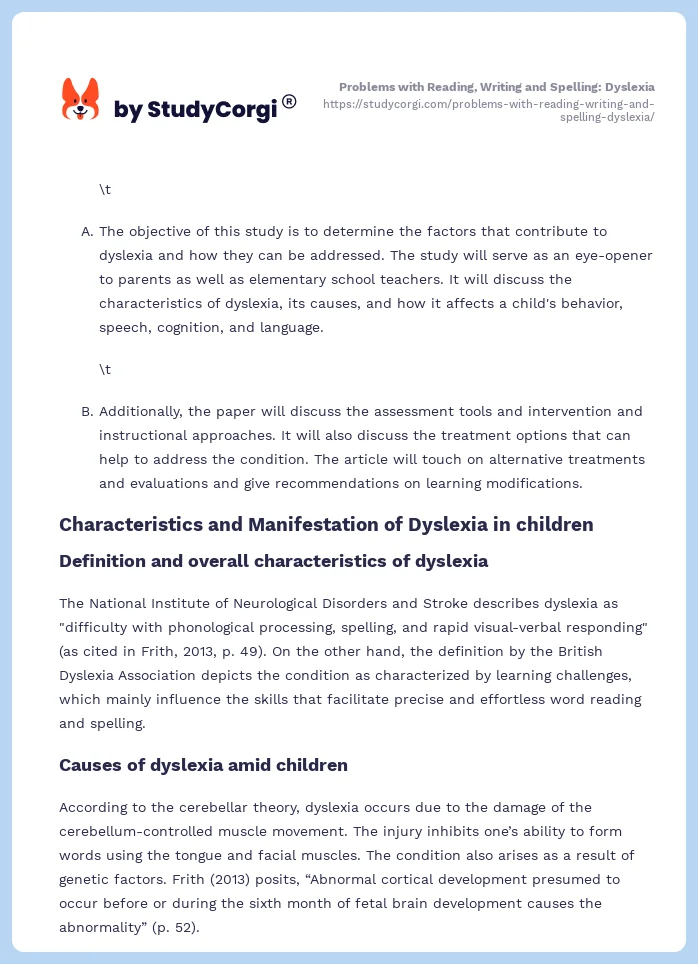 Problems with Reading, Writing and Spelling: Dyslexia. Page 2