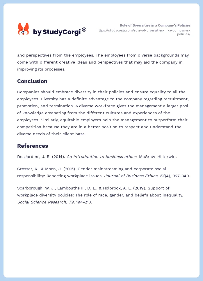 Role of Diversities in a Company’s Policies. Page 2