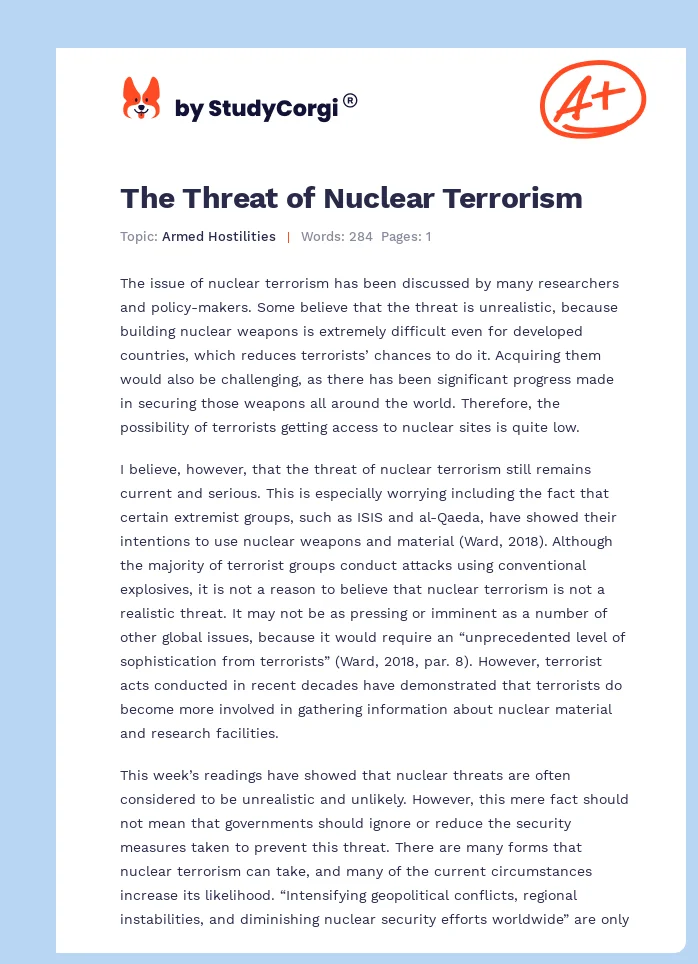 The Threat of Nuclear Terrorism. Page 1