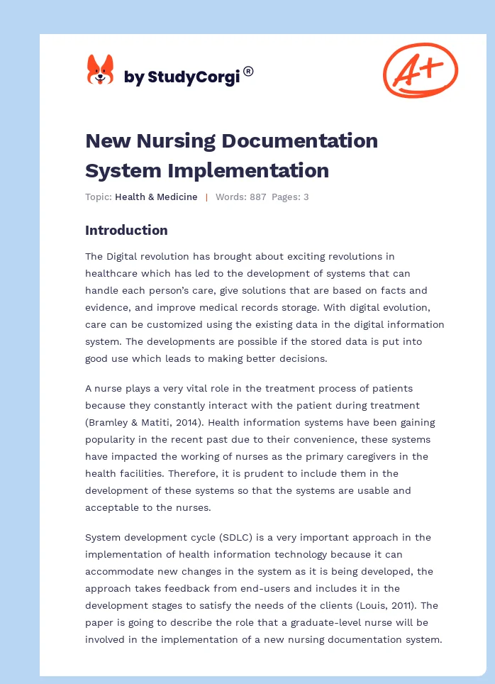 New Nursing Documentation System Implementation. Page 1