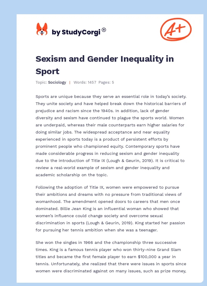 Sexism and Gender Inequality in Sport. Page 1