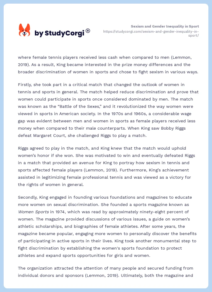 Sexism and Gender Inequality in Sport. Page 2