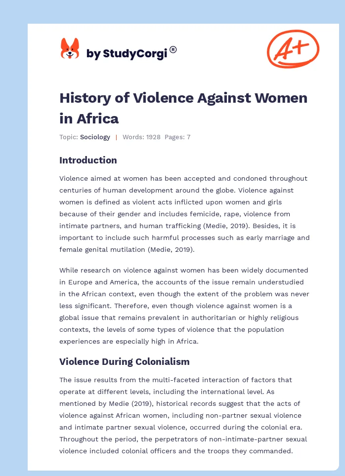 History of Violence Against Women in Africa. Page 1