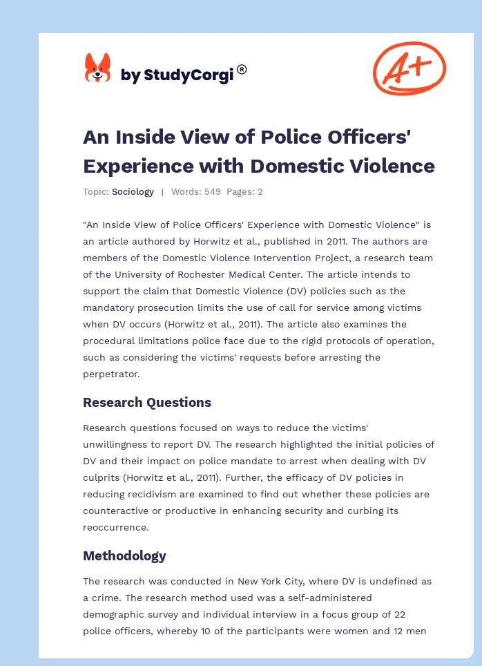 An Inside View of Police Officers' Experience with Domestic Violence. Page 1