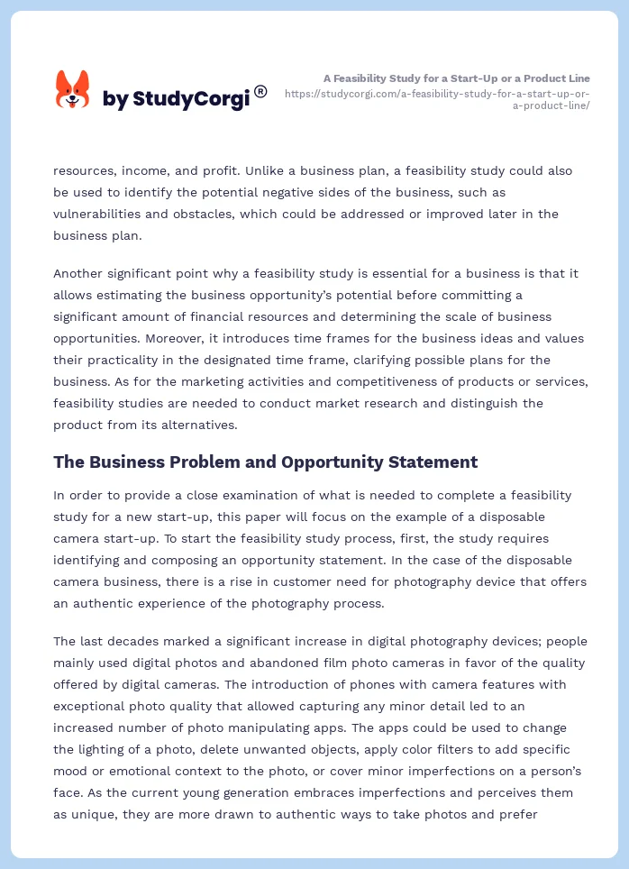 A Feasibility Study for a Start-Up or a Product Line. Page 2