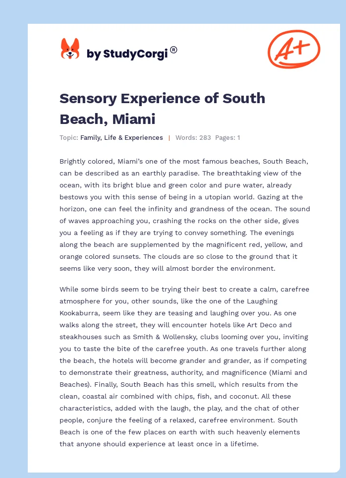Sensory Experience of South Beach, Miami. Page 1