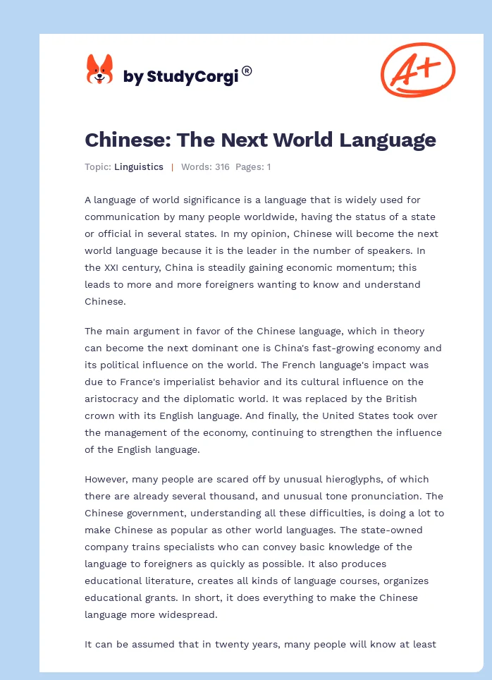 Chinese: The Next World Language. Page 1