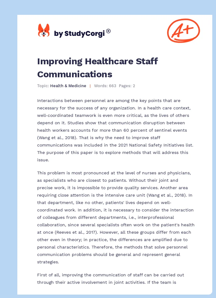 Improving Healthcare Staff Communications. Page 1