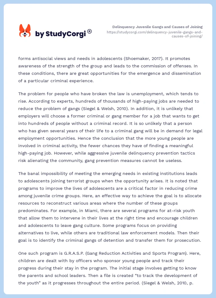 Delinquency Juvenile Gangs and Causes of Joining. Page 2