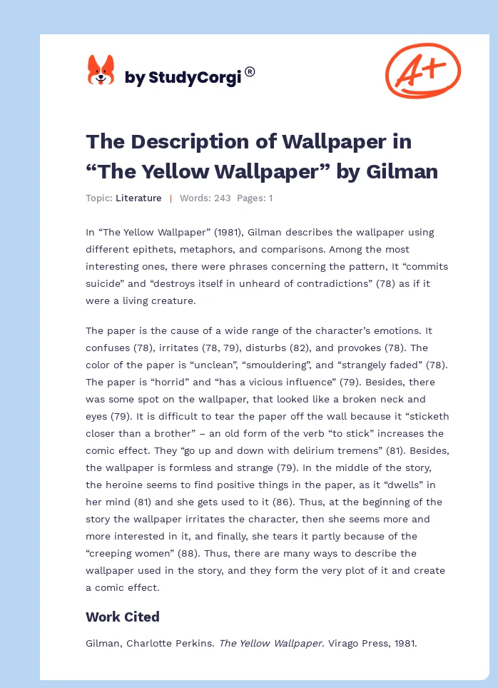 The Description of Wallpaper in “The Yellow Wallpaper” by Gilman. Page 1