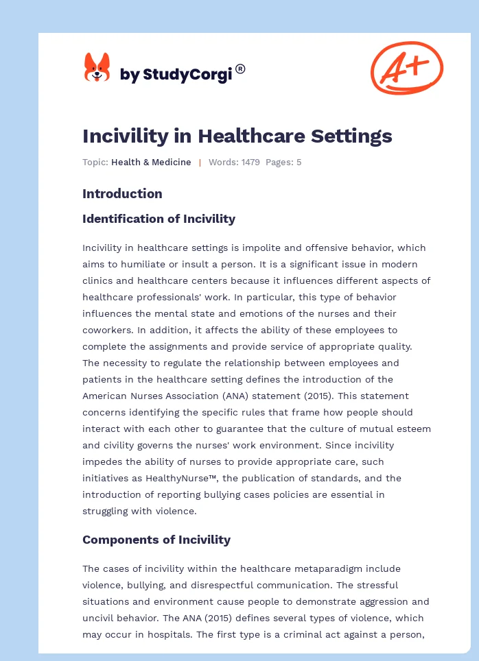 Incivility in Healthcare Settings. Page 1