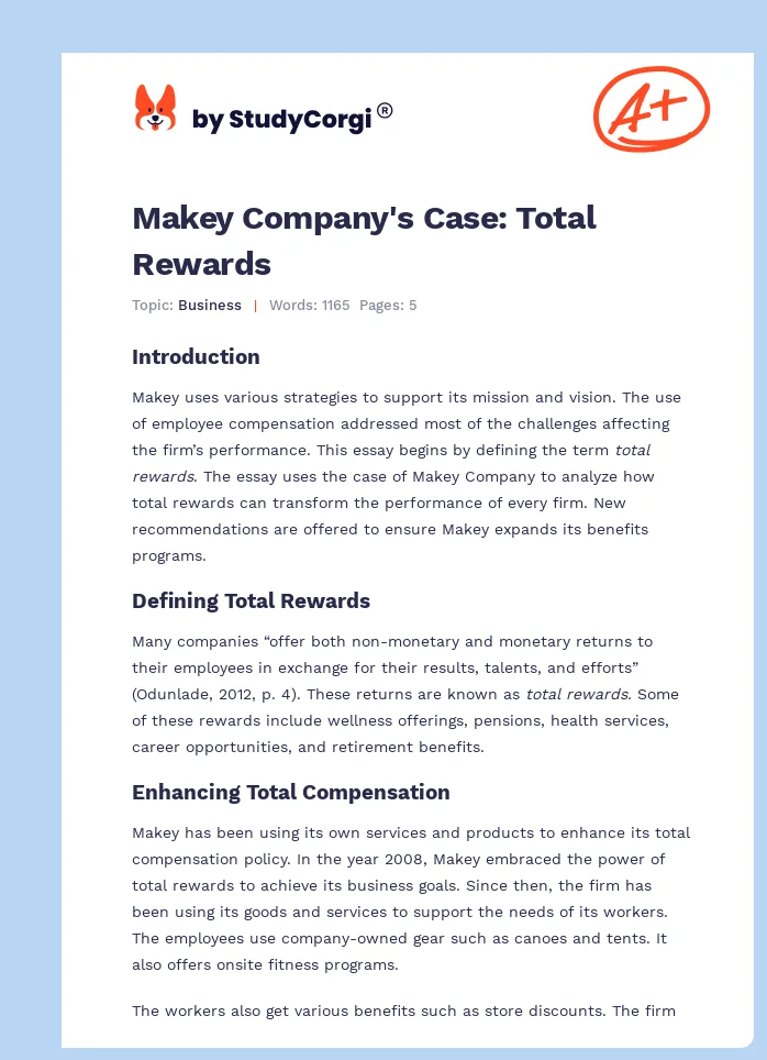 Makey Company's Case: Total Rewards. Page 1
