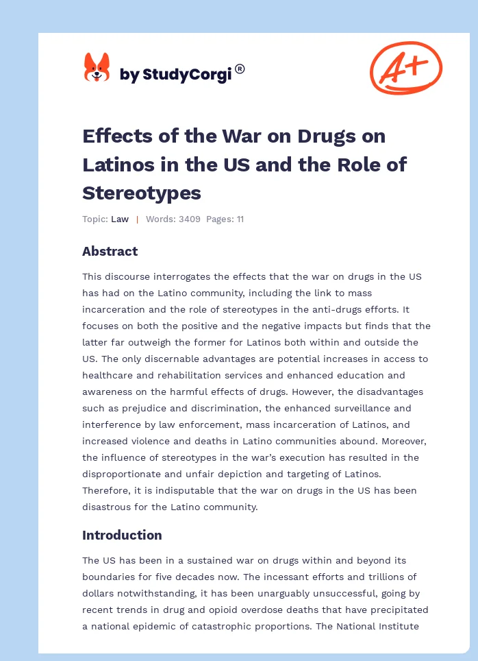 Effects of the War on Drugs on Latinos in the US and the Role of Stereotypes. Page 1